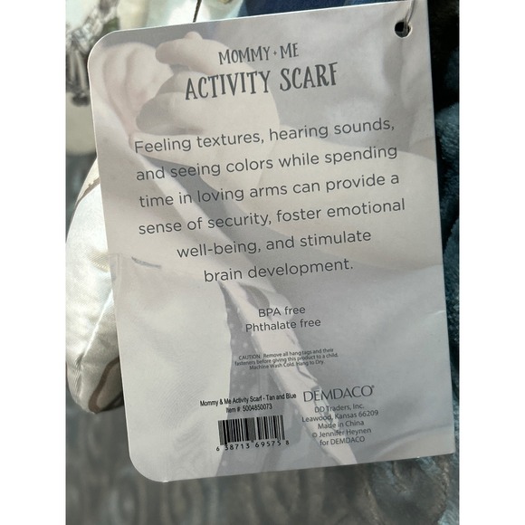 DEMDACO Mommy Me Activity Scarf Tan Blue‎ Stripes Sensory Toy Baby Gift NWT - Picture 3 of 6
